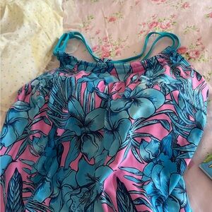 Blue and Pink Floral Tankini Swimsuit